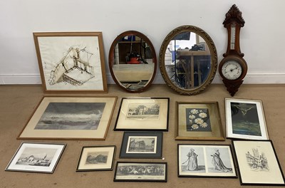 Lot 334 - An oak barometer, together with two mirrors,...