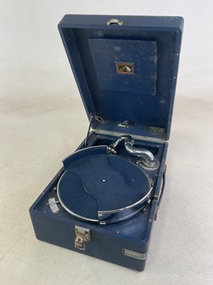 Lot 49 - HMV; a blue cased portable gramophone.