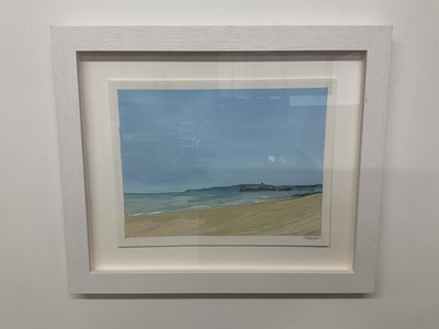 Lot 304 - GEORGIA HART; oil on paper, 'Pier in Blue',...