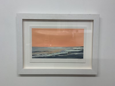 Lot 305 - GEORGIA HART; oil on paper, 'Peach Sky',...