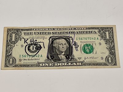 Lot 2276 - KEITH HARING; a one dollar bill bearing the...