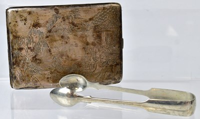 Lot 570 - A Japanese silver cigarette case, with scene...