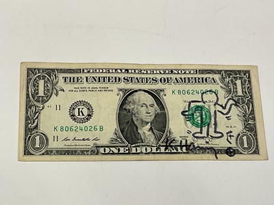 Lot 2271 - KEITH HARING; a one dollar bill bearing the...