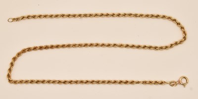 Lot 1380 - A 9ct rope twist necklace with hoop clasp,...
