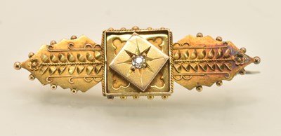 Lot 1437 - A Victorian 15ct yellow gold diamond set bar...