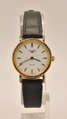 Lot 1683 - LONGINES; a lady's stainless steel quartz...
