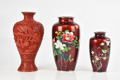 Lot 360 - Two Japanese ginbari cloisonné vases, each...