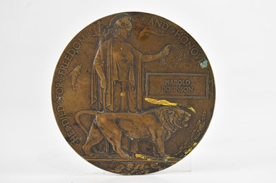 Lot 536 - A WWI bronze remembrance plaque, awarded to...
