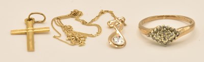 Lot 1157 - A 9ct yellow gold necklace and small pendant...