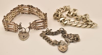 Lot 1508 - Three hallmarked silver bracelets comprising a...