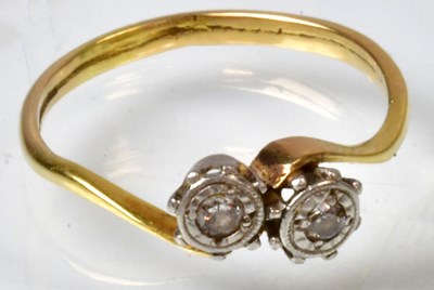 Lot 793 - A yellow metal ring with two illusion set...