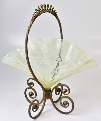 Lot 251 - A Vaseline glass flower holder of flared fan...