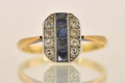 Lot 1238 - An 18ct yellow gold Art Deco sapphire and...