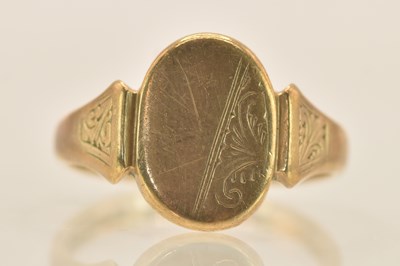Lot 1244 - A 9ct rose gold signet ring with oval table,...