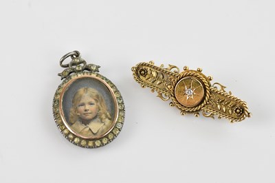 Lot 178 - A Victorian yellow metal diamond set bar...