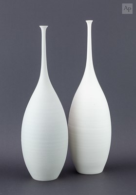 Lot 619 - SOPHIE COOK; a pair of tall porcelain teardrop...