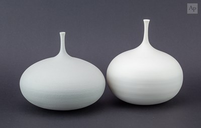 Lot 618 - SOPHIE COOK; a pair of porcelain squat pod...