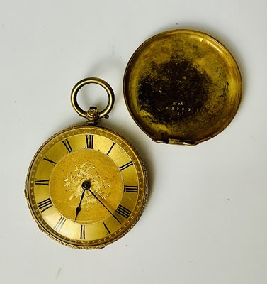 Lot 419 - An 18ct yellow gold key wind fob watch, with...