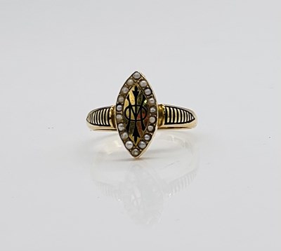 Lot 458 - A Victorian 15ct yellow gold black enamelled...