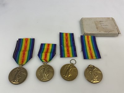 Lot 62 - Four WWI 1914-1919 Victory Medals, awarded to...