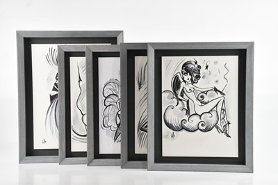 Lot 1779 - LAËTITIA GUILBAUD; five pen and ink drawings,...