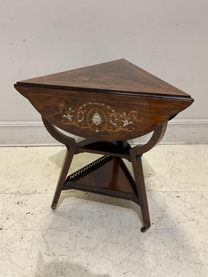 Lot 1165 - A late 19th century inlaid rosewood drop-leaf...