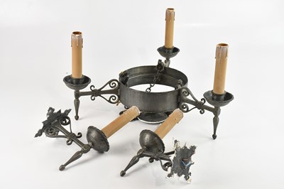 Lot 1322 - An Arts and Crafts style three branch ceiling...