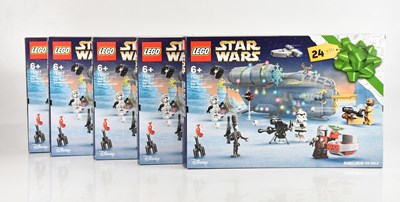 Lot 654 - LEGO; five boxed Star Wars advent calendars,...