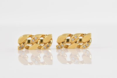 Lot 217 - A pair of 18ct yellow gold diamond set curb...