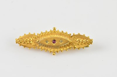 Lot 1553 - A Victorian 15ct bloomed gold brooch, set with...