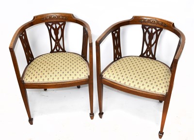 Lot 1627 - A pair of Edwardian mahogany bow backed chairs
