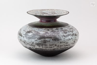 Lot 519 - ROB WRAY; a large squat raku vessel with...