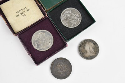 Lot 637 - Two Victorian silver crowns, 1900 and 1896,...