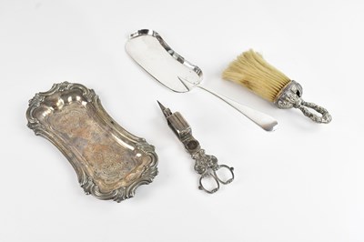 Lot 46 - A Sheffield Plate wick trimmer, a silver...