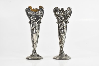 Lot 143 - WMF; a good pair of Art Nouveau pewter posy...