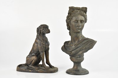 Lot 1285 - A decorative silvered metal bust of Apollo...