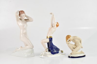 Lot 1400 - ROYAL DUX; a large figure of a nude kneeling...