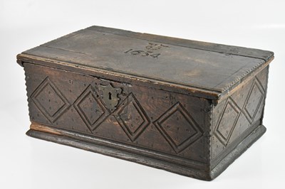 Lot 1092 - An 18th century carved oak bible box of...
