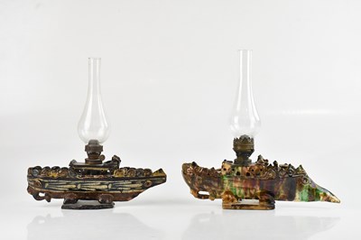 Lot 301 - Two unusual 19th century Canakkale pottery oil...