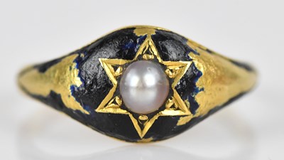 Lot 603 - A 19th century black enamel seed pearl...
