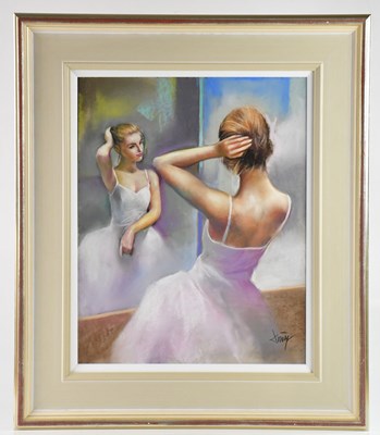 Lot 1545 - DOMINGO; pastel, 'Reflexion', signed lower...