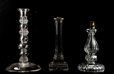 Lot 1299 - A large glass table lamp on a knop stem,...