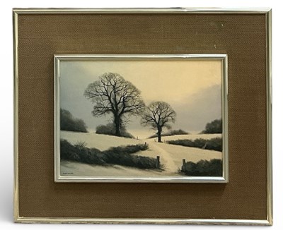 Lot 233 - MICHAEL JOHN HILL; oil on board, rural winter...