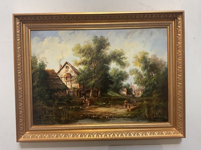 Lot 1748 - W E VAN GROOT; oil on board, rural village...