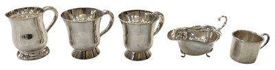 Lot 1014 - A pair of silver plated mugs of tapered form,...