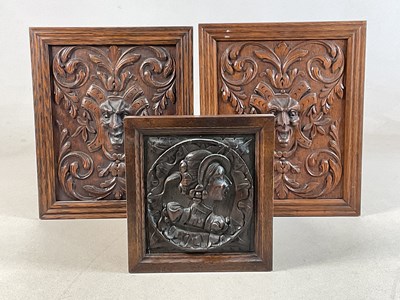 Lot 73 - A 17th century carved oak panel, centrally...