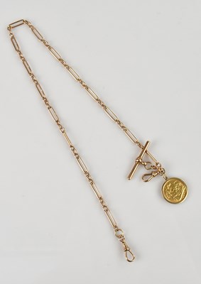 Lot 1165 - A 9ct yellow gold trombone link Albert chain,...