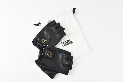 Lot 1245 - KARL LAGERFELD; a pair of soft black goatskin...