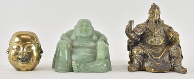 Lot 1097 - A Chinese brass figure of Guan Gong, with...