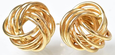 Lot 835 - A pair of 9ct yellow gold knot-shaped stud...